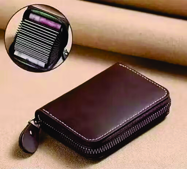 Brown NSCC Unique Pocket Sized Stitched PU Leather Credit Debit Busines
