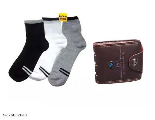 Combo of BMW Wallet & Pack of 3 Pair Socks