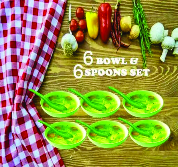 Maggi Bowl set of 6 with 6 spoons green