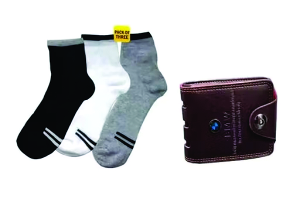 Combo of BMW Wallet & Pack of 3 Pair Socks