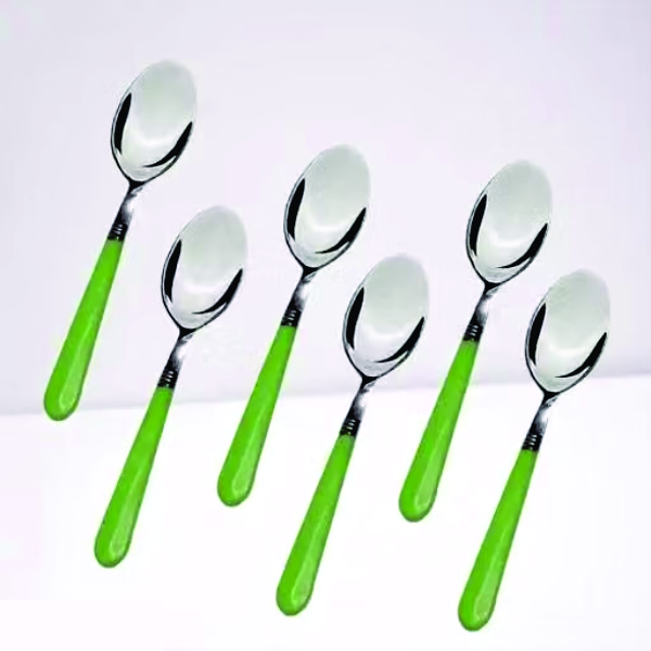 Set of - 6 Half Plastic & Half Stainless Steel Dinner Spoons with Round Edge,