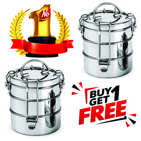 2 pcs Steel 7x 3 Lunch Box tiffin for kids