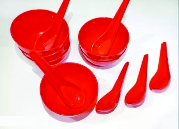 (RED)Plastic Soup Bowl-Spoon Set of 6 Bowls and 6 Spoons