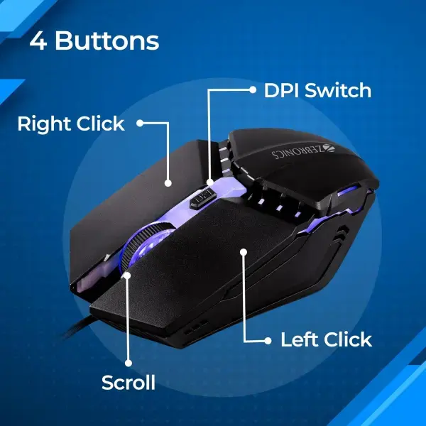 ZEBRONICS PHERO Wired Gaming Mouse with up to 1600 DPI