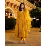 AACHHO-Shimmering Mustard Sequin Georgette Suit Set