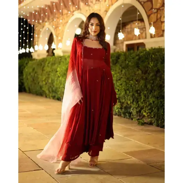 AACHHO-Maroon Blush Embroidered Georgette Suit Set