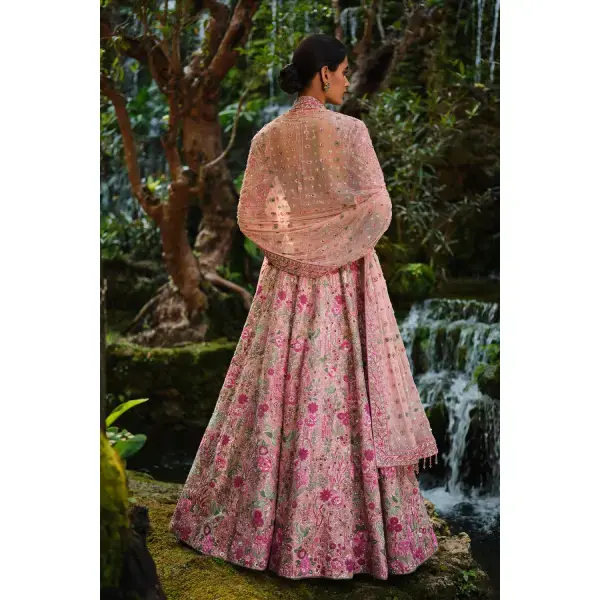 Anita Dongre-Florarose Embroidered Silk Lehenga Set - Blush