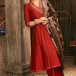 BIBA-Rust Embroidered Angrakha Festive Anarkali Suit Set