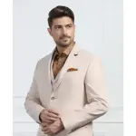 BLACKBERRYS-Three Piece Beige Solid Formal Suit - Randle