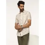 BLACKBERRYS-Linen Casual Half Sleeve Beige Printed Shirt - Gabin