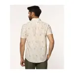 BLACKBERRYS-Linen Casual Half Sleeve Beige Printed Shirt - Gabin