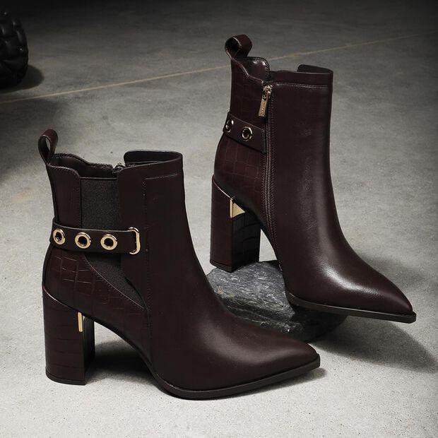 BATA-NINE WEST BROWN MID-CUT BOOTS FOR WOMEN