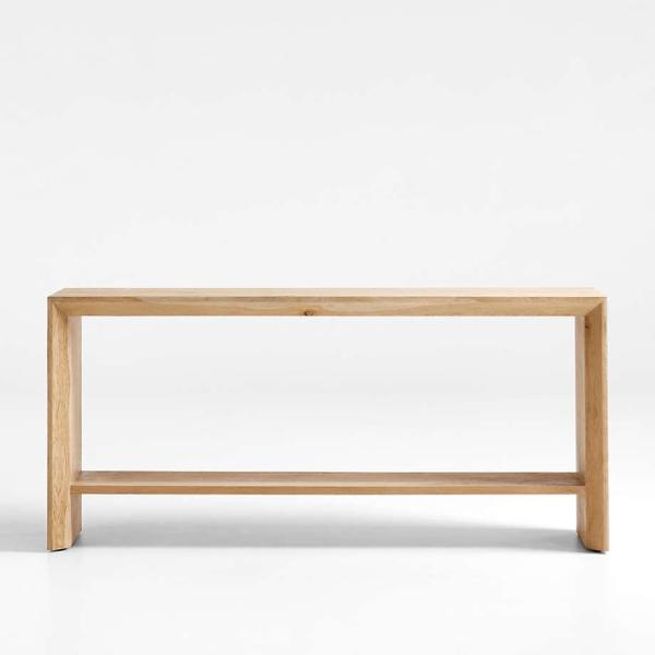 Crate&Barrel-Baja 72" Rectangular Natural Oak Wood Console Table with Shelf