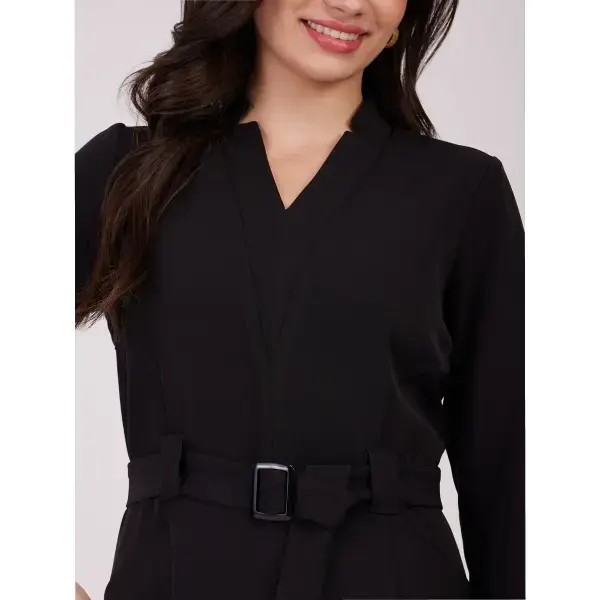 FableStreet-Panelled Sheath Dress - Black