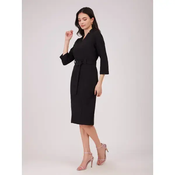 FableStreet-Panelled Sheath Dress - Black