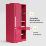 Godrej-Slide N Store Compact 2-Door Steel Wardrobe (Textured Blush Red)