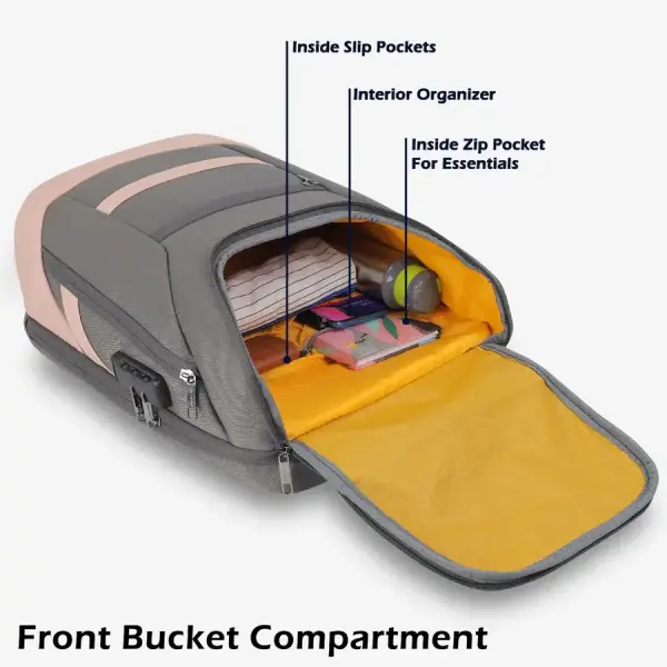 Lavie-Sport Emperor 24L Anti-theft Laptop Backpack For Men & Women - Pink/Grey Colour