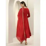 Libas-Orange Printed Silk Blend Anarkali Suit Sets With Dupatta