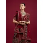 Manyavar-Maroon Floral Aari Embroidered Bridal Lehenga