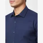 Raymond-Park Avenue Blue Solid Slim Fit Cotton Blend Formal Shirt