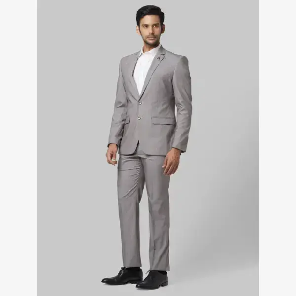 Raymond-Men Grey Checks Contemporary Fit Polyester Blend Suit