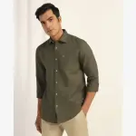 BLACKBERRYS-Linen Casual Half Sleeve Tan Solid Shirt - Salmon
