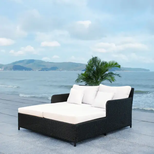 Overstock-SAFAVIEH Outdoor Taniyah Wicker Daybed with Pillow & Cushions - 53W x 28D x 62H