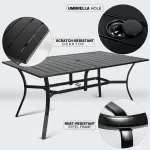 Overstock-60" x 37" Outdoor Patio Rectangular Metal Slatted Dining Table with Umbrella Hole for 6 Person