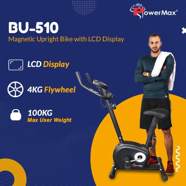 PoweMax-BU-510 Magnetic Upright Bike with LCD Display