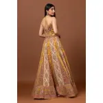 SEASONS-MUSTARD YELLOW CLASSIC GOWN SET WITH ALL OVER MULTI COLOURED THREAD WORK PAIRED WITH A MATCHING DUPATTA AND GOLD SEQUIN DETAILS.