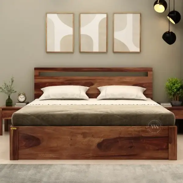 WoodenStrret-Bacon Sheesham Wood Hydraulic Bed With Storage