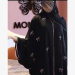 MUSHFAABAYA Polyester Self Design Abaya With Hijab  (Black)
