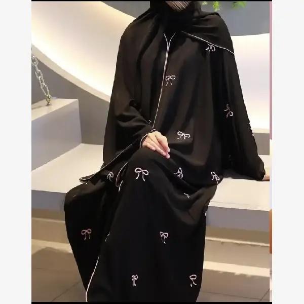 MUSHFAABAYA Polyester Self Design Abaya With Hijab  (Black)