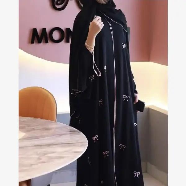 MUSHFAABAYA Polyester Self Design Abaya With Hijab  (Black)